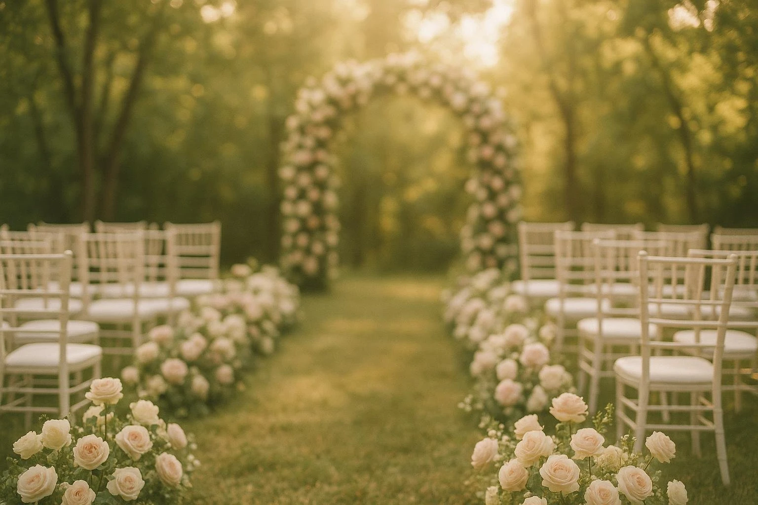 Outdoor spring wedding ceremony backdrop